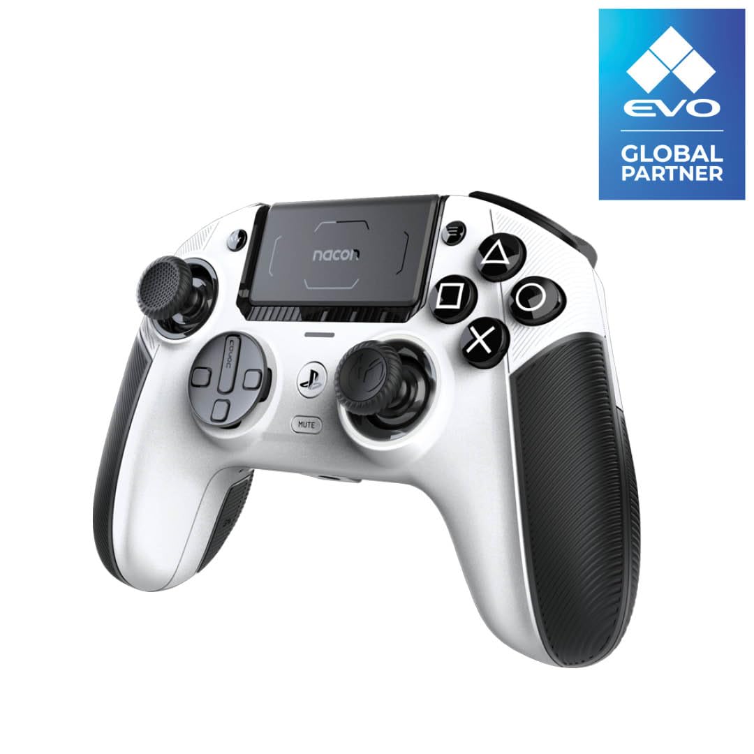 NACON Revolution 5 Pro Officially Licensed PlayStation Wireless Gaming Controller for PS5 / PS4 / PC - Hall Effect  Trigger Stops  Mappable Buttons  Bluetooth Audio - White