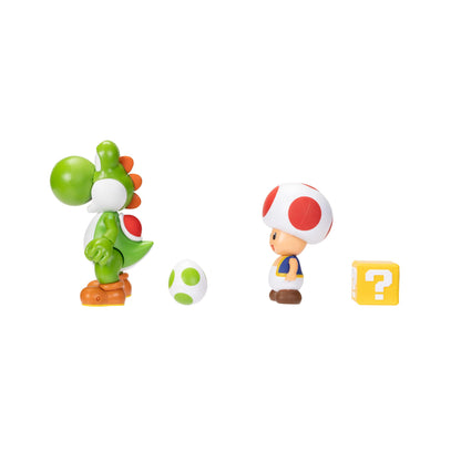 Super Mario 4 Inch Action Figure 2-Pack: Yoshi & Toad with Accessories - Model 416424