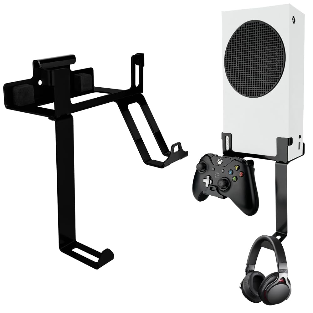 Chanvoo Xbox Series S Wall Mount  Steel Wall Mount Stand for Xbox Series S with Detachable Controller & Headphone Holder Kit (Black)
