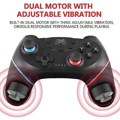 Diswoe Wireless Pro Controller for Switch/Switch Lite/OLED - Adjustable Turbo Vibration, Ergonomic Design, Black, Model XB-324