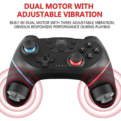 Diswoe Wireless Pro Controller for Switch/Switch Lite/OLED - Adjustable Turbo Vibration, Ergonomic Design, Black, Model XB-324