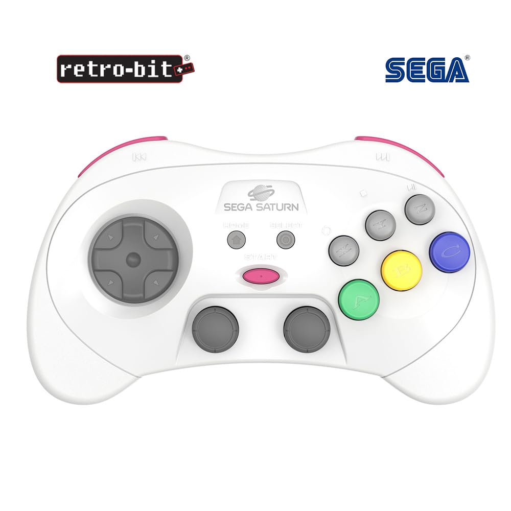 Retro-Bit SEGA Saturn Wireless Pro Controller - 2.4GHz, Includes 2 Receivers, White, Model rb-uni-28