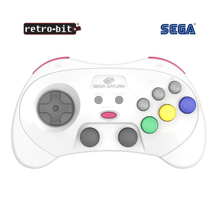 Retro-Bit SEGA Saturn Wireless Pro Controller - 2.4GHz, Includes 2 Receivers, White, Model rb-uni-28