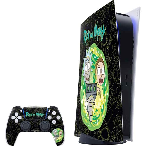 Skinit Decal Gaming Skin Compatible with PS5 Digital Edition Bundle - Officially Licensed Adult Swim Rick and Morty Portal Travel Design