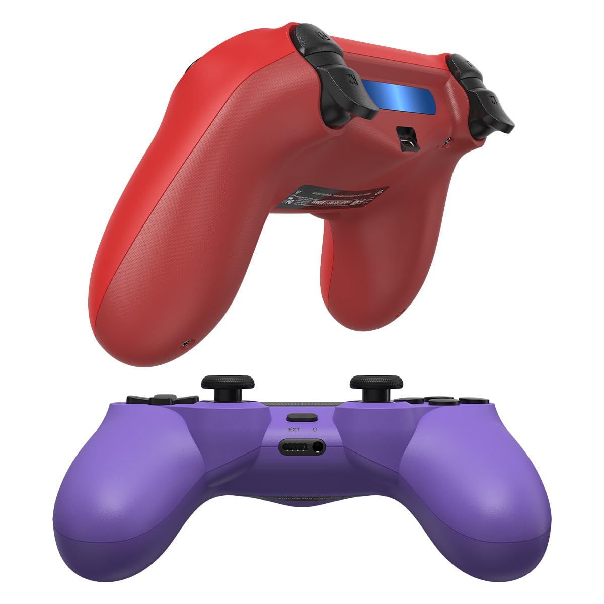 FASIGO Wireless Controller for PS4 Slim/Pro - 20h Rechargeable, Dual Vibration, Ergonomic Grip - Red & Purple (2 Pack)