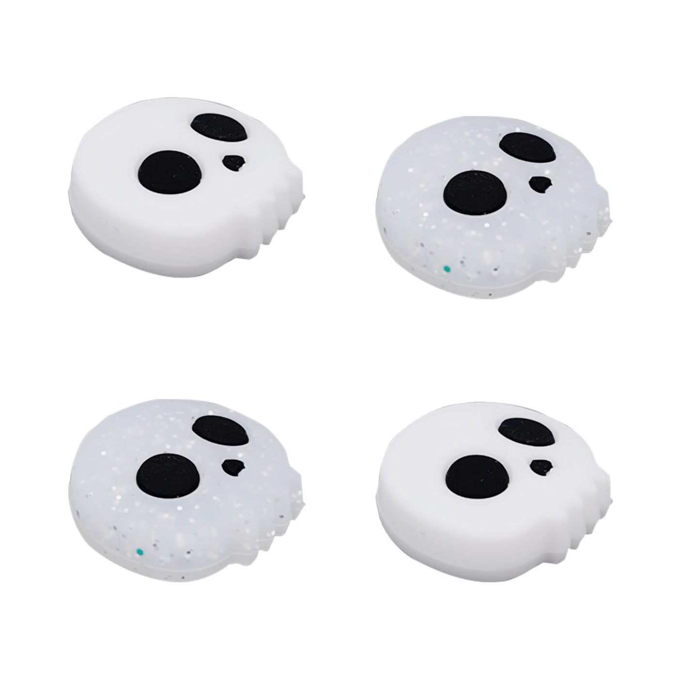 Penitue 4pcs Thumb Grips for Switch 2 - White & Glitter Skull Design, Anti-Slip Silicone Joystick Caps for Comfortable Gaming