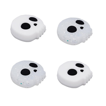 Penitue 4pcs Thumb Grips for Switch 2 - White & Glitter Skull Design, Anti-Slip Silicone Joystick Caps for Comfortable Gaming