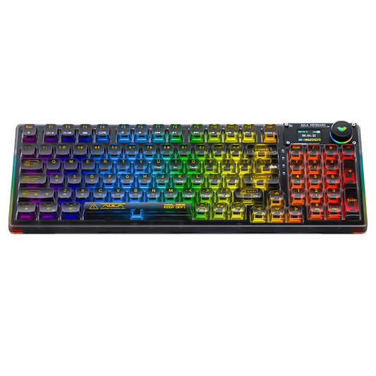 AULA F98 Pro Wireless Mechanical Keyboard with Transparent Keycaps Hot-swappable Pre-lubed Linear Switches Gasket Structure RGB Backlit OLED Screen BT5.0/2.4G/USB-C Wired Computer Keyboard