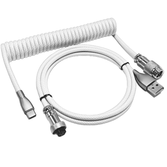 USB C Coiled Keyboard Cable - Gaming Keyboard Coil Cord  Custom Type Braided Mechanical Keyboard Cable With Detachable Metal Aviator Wire  1.5M USB-C to USB-A  Computer Decoration Keyboard Wire White
