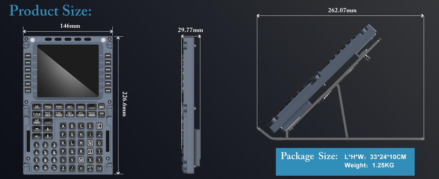 WINGFLEX Airbus A320 MCDU for Flight Simulator - IPS HD Screen, Auto Brightness, Plug-and-Play, A32WX Model, Grey