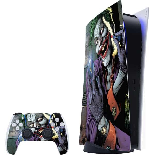 Skinit Decal Gaming Skin Compatible with PS5 Bundle - Officially Licensed DC Comics The Joker Put on a Smile Design