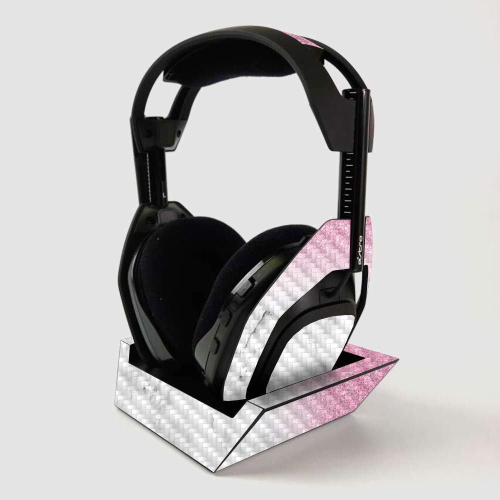 MightySkins Carbon Fiber Skin For ASTRO Gaming A50 Wireless Headphones + Base Station - Marble Glitz | Protective  Durable Textured Carbon Fiber Finish | Easy To Apply | Made in the USA