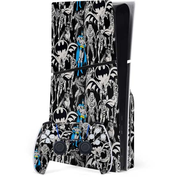 Skinit Decal Gaming Skin Compatible with PS5 Slim Disk Bundle - Officially Licensed DC Comics Batman Characters Action Poses Print Design