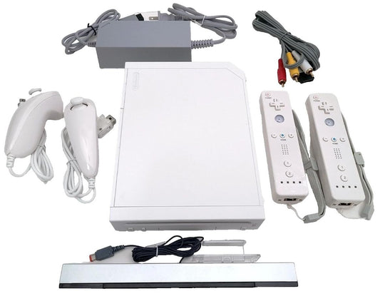 Wii Nintendo Console Bundle - White RVL-001 System Compatible with GameCube Games - Includes 2 Up to Date Remote Controllers  2 Nunchucks  Sensor Bar  AV Cable  AC Adapter - Ready to Play (Renewed)