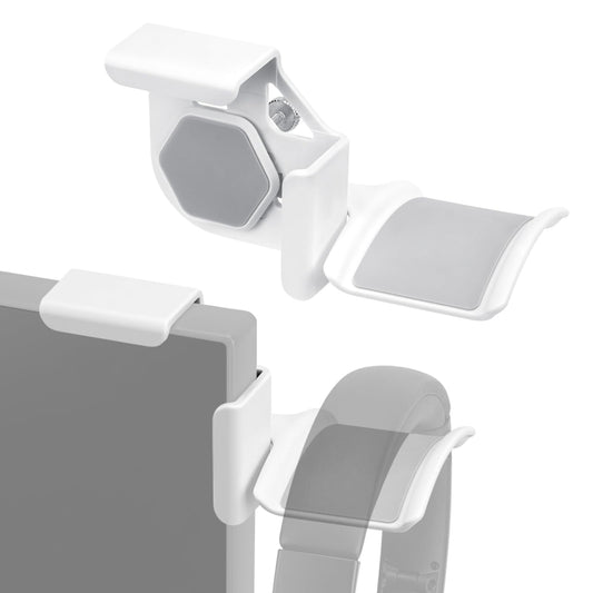 GEEKRIA Clamp-On Headphone Holder, Screen-Mount Hanger for Gaming Headsets, 2 Pack, White, Compatible with Sennheiser, Bose, Razer, Beats