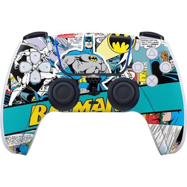 Skinit Decal Gaming Skin Compatible with PS5 Controller - Officially Licensed DC Comics Batman Vintage Pose Collage Art Design