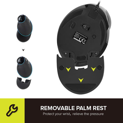 DeLUX Wired Ergonomic Vertical Mouse M618PU - 7200DPI, Large, Blue LED Light, 6 Programmable Buttons, Removable Palm Rest for PC/Laptop