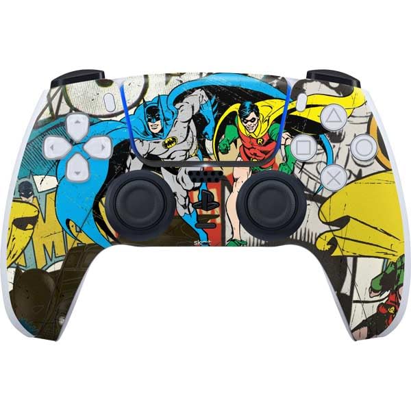Skinit Decal Gaming Skin Compatible with PS5 Controller - Officially Licensed DC Comics Batman and Robin Vintage Action Pose Design