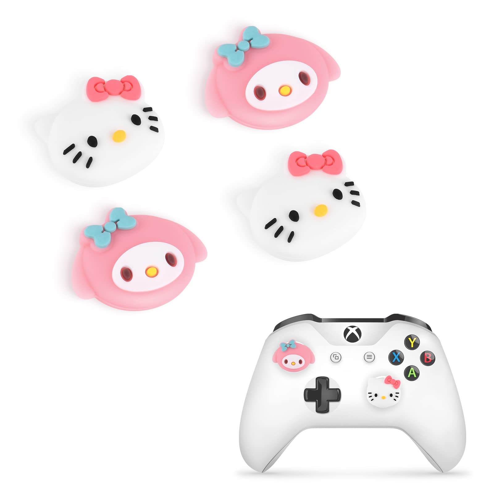 DLseego Hi Cat & Rabbit 4PCS Thumb Grips Caps for Xbox One PS5 PlayStation4 DualSense Switch Pro Wireless Controller Steam Deck  Soft Silicone Anti-Slip Button Cap Japanese Cartoon 3D Joystick Cover