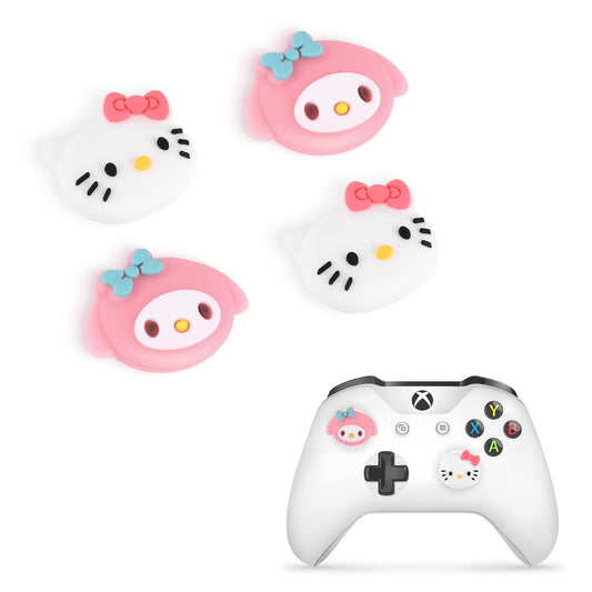 DLseego Hi Cat & Rabbit 4PCS Thumb Grips Caps for Xbox One PS5 PlayStation4 DualSense Switch Pro Wireless Controller Steam Deck  Soft Silicone Anti-Slip Button Cap Japanese Cartoon 3D Joystick Cover