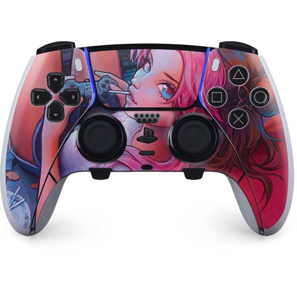 Skinit Decal Gaming Skin Compatible with PS5 DualSense Edge Pro Controller - Officially Licensed Pink Hair Anime Gamer Girl by Ivy Dolamore Design