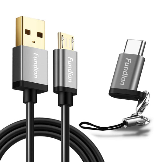 FUNDIAN Micro USB Cable with USB C Keychain, USB A to USB C or Micro Fast Charging, Compatible for Samsung Galaxy S21 S20 S10 S9