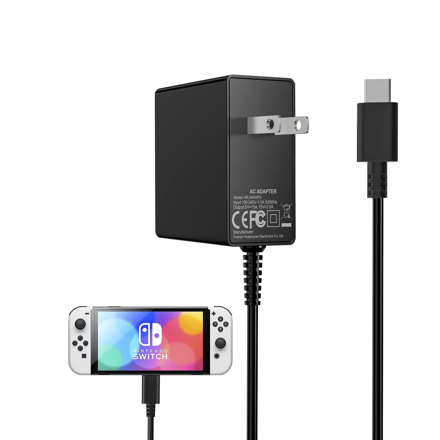 Deummiu 45W GaN USB C Charger for Nintendo Switch - 6FT Cable, 15V 2.6A AC Adapter, Compatible with Switch/Lite/OLED/Dock