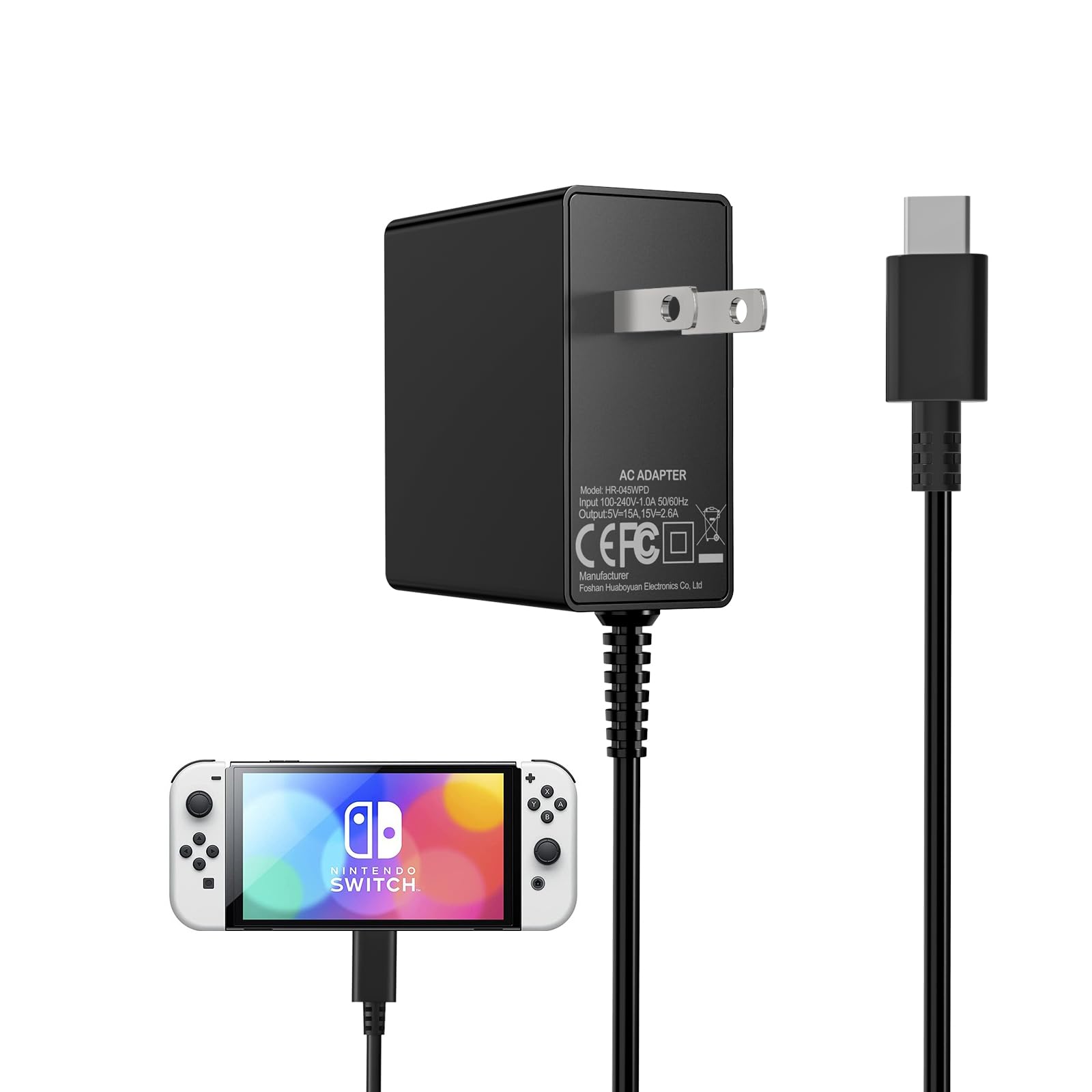 Deummiu 45W GaN USB C Charger for Nintendo Switch - 6FT Cable, 15V 2.6A AC Adapter, Compatible with Switch/Lite/OLED/Dock