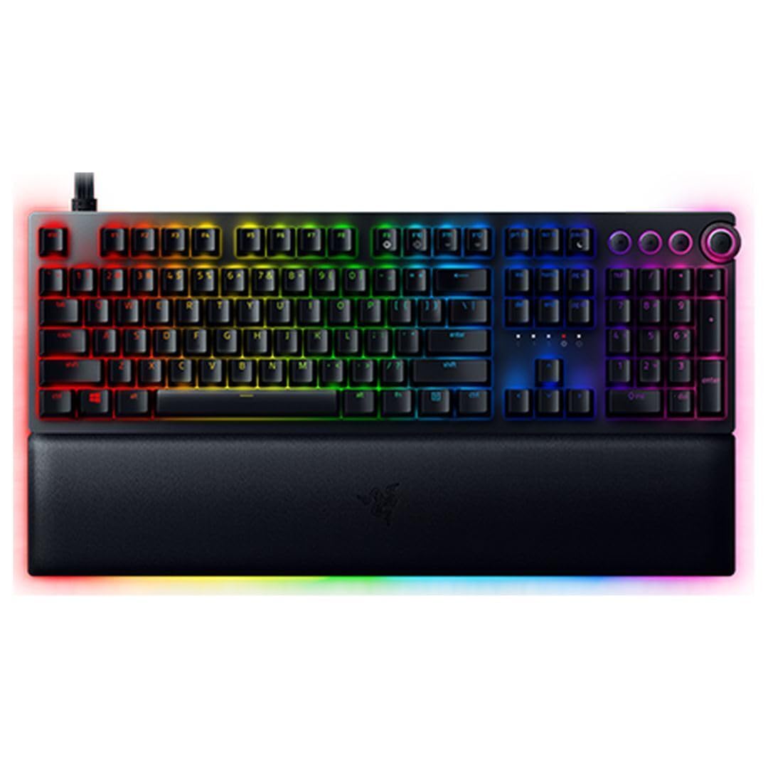 Razer Huntsman V2 Analog Gaming Keyboard: Adjustable Actuation via Analog Optical Switches - Rapid Trigger Mode - Chroma RGB Lighting - Magnetic Wrist Rest - Dedicated Media Keys & Dial - Black