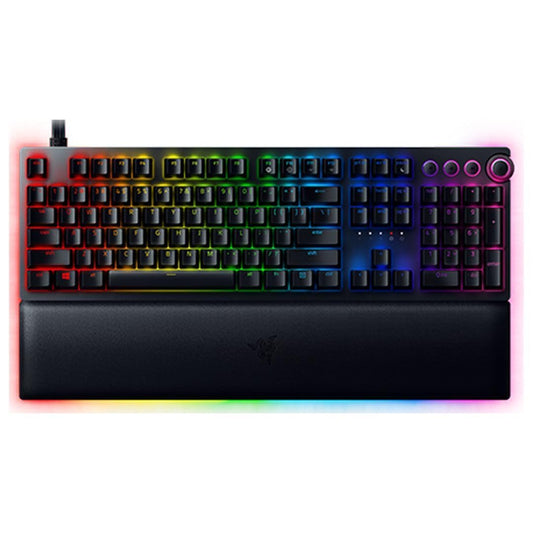 Razer Huntsman V2 Analog Gaming Keyboard: Adjustable Actuation via Analog Optical Switches - Rapid Trigger Mode - Chroma RGB Lighting - Magnetic Wrist Rest - Dedicated Media Keys & Dial - Black