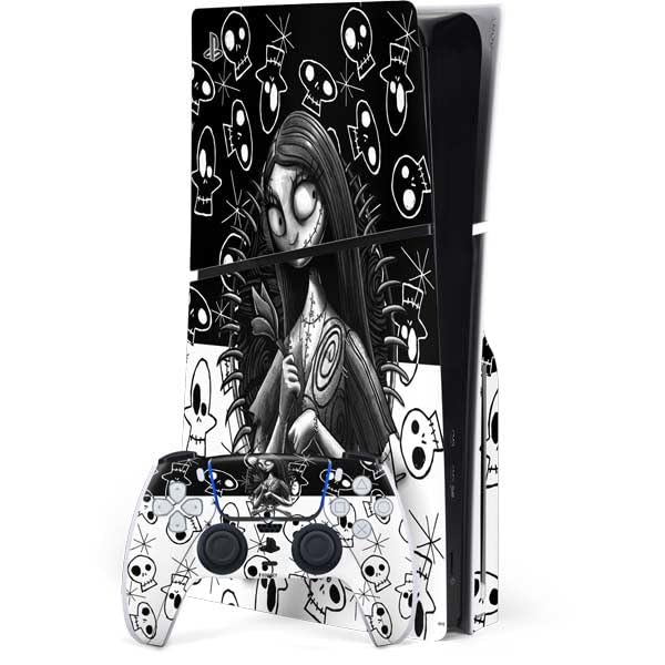 Skinit Decal Gaming Skin Compatible with PS5 Slim Disk Bundle - Officially Licensed Disney The Nightmare Before Christmas Sally Art Design