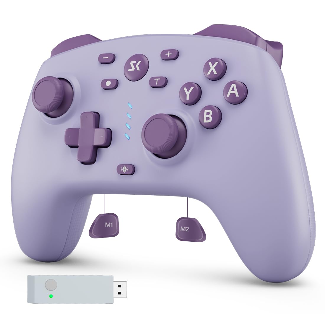 Wireless Switch Controller for Switch/Switch 2/Lite/OLED/PC Controller with 2.4G Adapter  Purple Switch Controller with Hall Joysticks & Hall Triggers  Switch Pro Controller with Wake-up  2 Back Programmable Buttons  Turbo Function