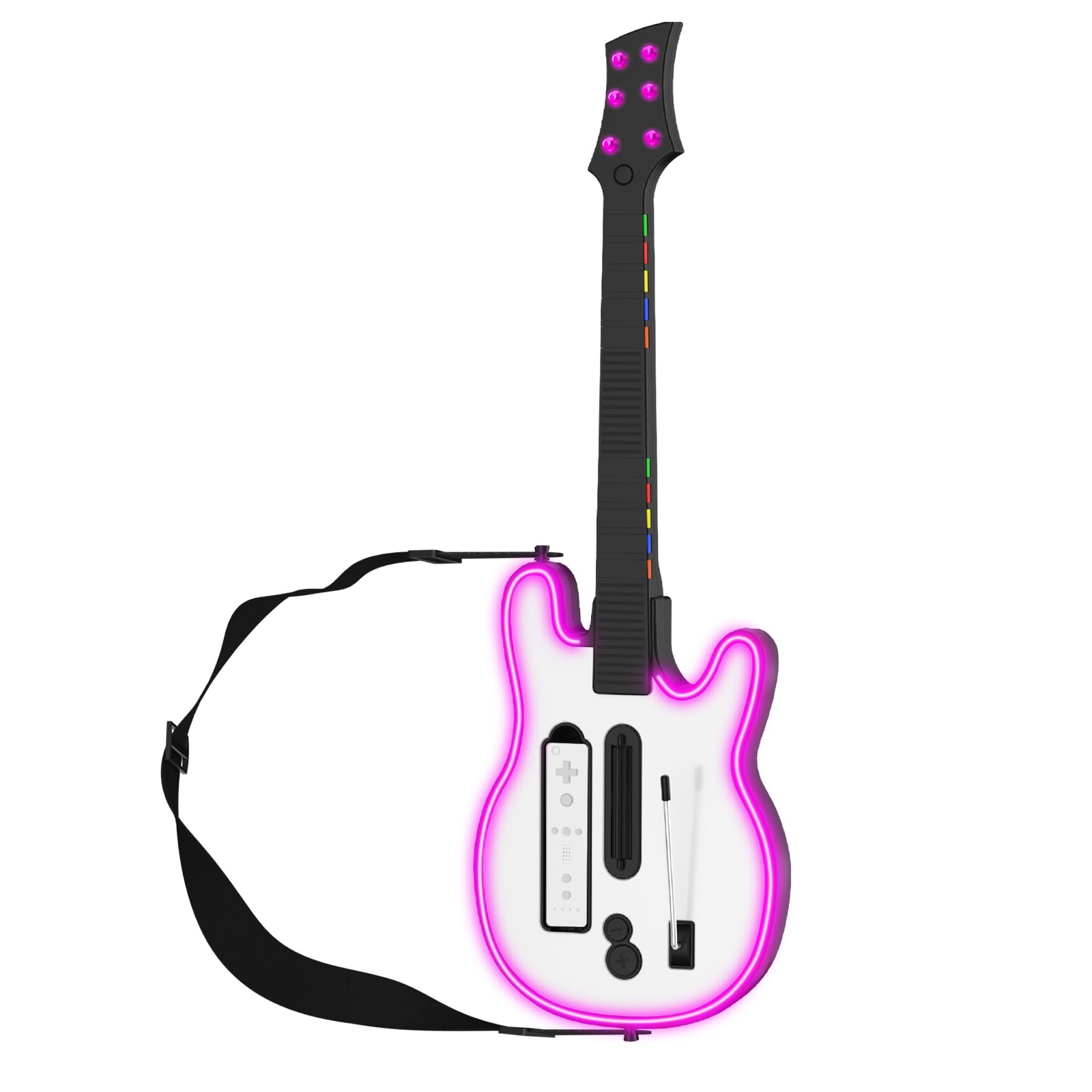 JDDWIN Wireless Wii Guitar Hero  RGB Lighting& Rock Band 2/3 Games with Strap  Supports for Guitar Hero and Rock Band Games (Rock Band 1 is Not Supported)