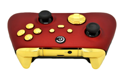 Custom Controllerzz Wireless Controller for Xbox & PC - Matte Red & Gold Chrome Inserts, Designer Series, Multiple Designs Available