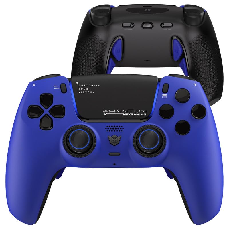 HEXGAMING PHANTOM Pro Gaming Controller with 4 Remappable Buttons  6 Remapping Profiles  8 Interchangeable Analog Stick  and Adjustable Triggers Compatible with ps5  PC  Mobile - Dream Blue