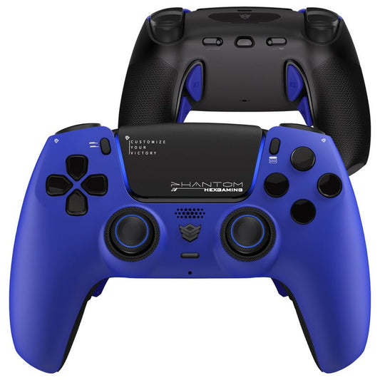 HEXGAMING PHANTOM Pro Gaming Controller with 4 Remappable Buttons  6 Remapping Profiles  8 Interchangeable Analog Stick  and Adjustable Triggers Compatible with ps5  PC  Mobile - Dream Blue