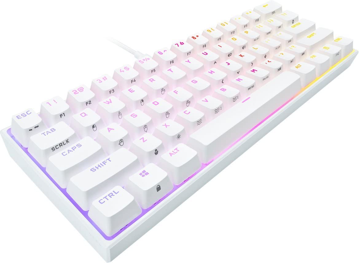 Corsair - K65 RGB Mini Wired 60% Mechanical  CH-9194114-NA  Cherry MX Speed Linear Switch Gaming Keyboard with PBT Double-Shot Keycaps - White (Renewed)