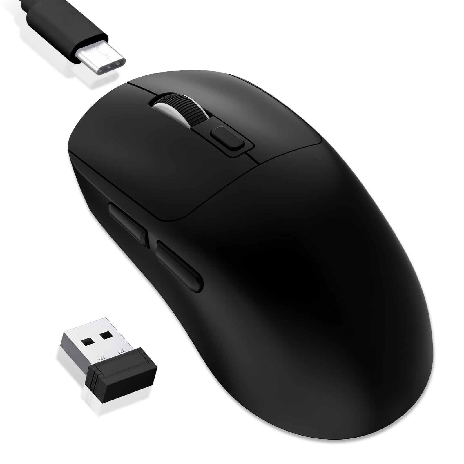 MELOGAGA Wireless Gaming Mouse  2.4G/Bluetooth 5.4/USB-C 3-Mode Wired/Cordless Game Mice with 8 Adjustable DPI  Ergonomic Rechargeable Computer Mouse for PC  Mac  PS5  Tablet -Black