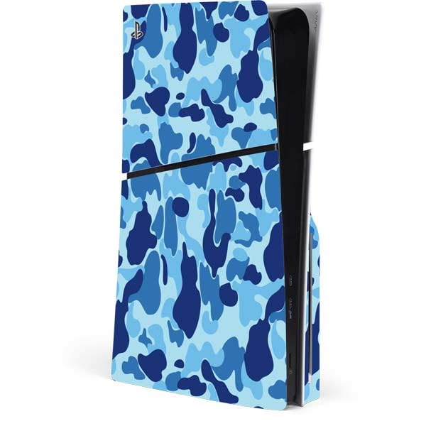 Skinit Decal Gaming Skin Compatible with PS5 Slim Disk Console - Light Blue Street Camo Design