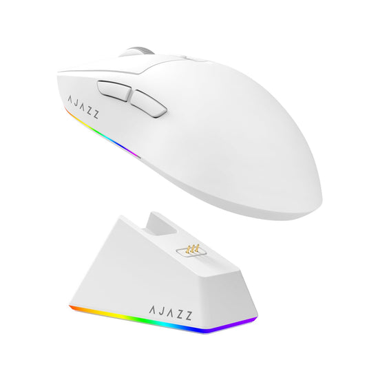 MechLands AJAZZ AJ139 V2 MC Gaming Mouse - 12,000 DPI, Wireless, 3 Modes, 500mAh Battery, Lightweight, White