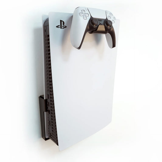 Monzlteck PS5 Wall Mount Holder - All Metal Vertical Design for PS5 Original/Slim/Pro - Black with Controller Holder
