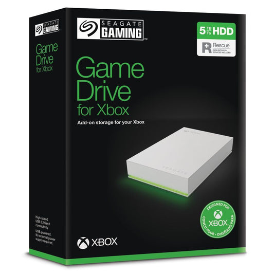 Seagate Game Drive for Xbox 5TB - External Hard Drive, USB 3.2, RGB LED, White, Model STKX5000100, Xbox Certified
