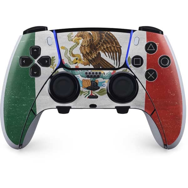 Skinit Decal Gaming Skin Compatible with PS5 DualSense Edge Pro Controller - Mexico Flag Distressed Design