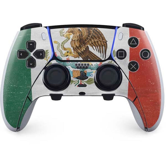 Skinit Decal Gaming Skin Compatible with PS5 DualSense Edge Pro Controller - Mexico Flag Distressed Design