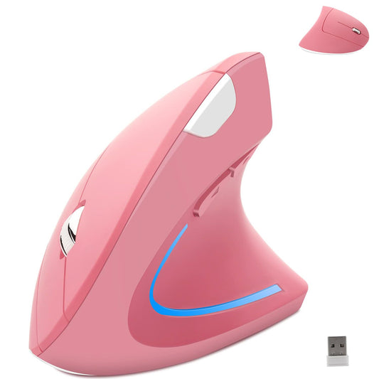 Wireless Mouse Ergonomic Vertical Ergo High Presion Optical Lightweight Cordless LED Light Large Cute Wireless Mouse for Laptop Computer Mac Office Girl Boy Adults Gift   800/1200/1600 DPI  6 Buttons