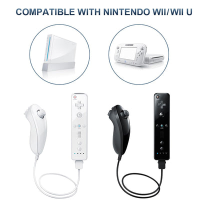 FASIGO Remote Controller with Nunchuck for Nintendo Wii/Wii U, 2 Pack - White & Black