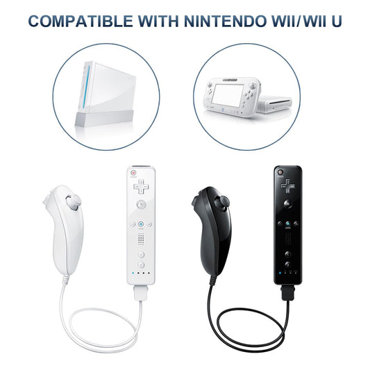 FASIGO Remote Controller with Nunchuck for Nintendo Wii/Wii U, 2 Pack - White & Black