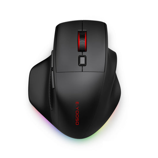 E-YOOSO Ergonomic Wireless Gaming Mouse for Big Hands, Tri-Modes 2.4Ghz/Bluetooth/Wired Rechargeable RGB Backlit Mouse with 2 Si