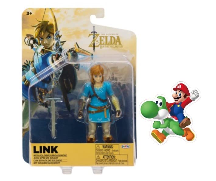 Super Mario World of Nintendo Action Figure Collection - 4-inch Link (BotW) + Bonus Sticker