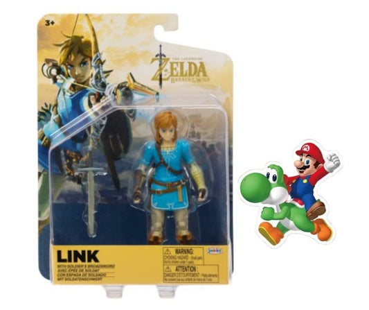 Super Mario World of Nintendo Action Figure Collection - 4-inch Link (BotW) + Bonus Sticker